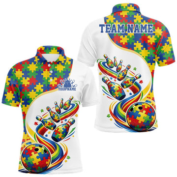 Maxcorners Custom Colorful Autism Awareness Butterfly Ribbon Bowling Men Shirt, Puzzles Jersey 4 LM1104