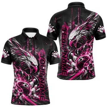 Maxcorners Custom Pink Grunge Eagle Bowling Men Polo Shirt, Team League Shirt Bowlers Outfit