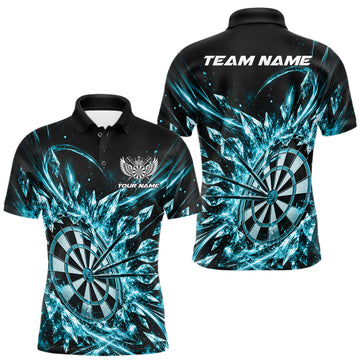 Maxcorners Icy Turquoise Custom Crystal Ice Dart Team Men Polo Shirt, Dart Jersey Dart Gift