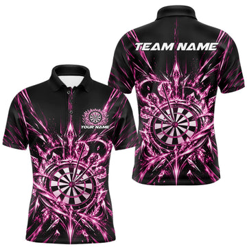 Maxcorners Custom Pink Crystal Ice Dart Team Men Polo Shirt, Dart Jersey Dart League Shirt