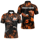 Maxcorners Custom Black And Orange Flame Eagle Bowling Team Men Polo Shirts, Eagle Bowling League Shirt