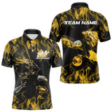 Maxcorners Custom Black And Gold Flame Eagle Bowling Team Men Polo Shirts, Eagle Bowling League Shirt