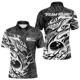 Maxcorners Custom Black And White Tribal Polynesian Bowling Team Men Polo Shirts, Niho Mano Bowling Shirt