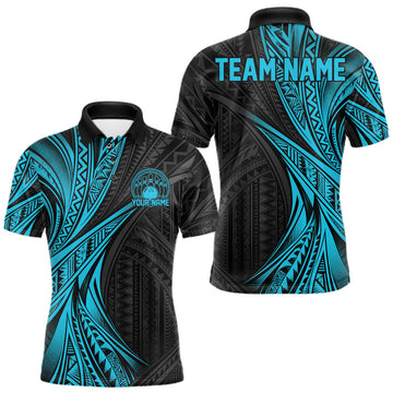 Maxcorners Custom Black And Turquoise Tribal Bowling Team Men Polo Shirt, Bowling League Shirt
