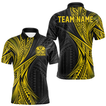 Maxcorners Custom Black And Gold Tribal Pattern Dart Team Men Polo Shirt, Dart League Shirt
