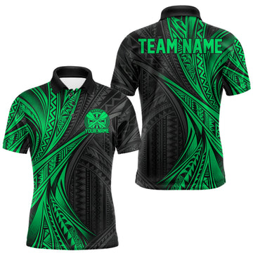 Maxcorners Custom Black And Green Tribal Pattern Dart Team Men Polo Shirt, Dart League Shirt