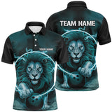 MaxCorners Bowling And Pins Lion  Customized Name, Team Name 3D Polo Shirt Unisex