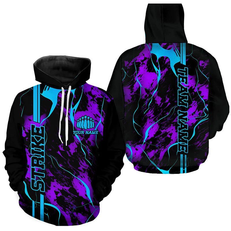 Maxcorners Bowling Blue And Purple Camo Strike Customized Name 3D Hoodie