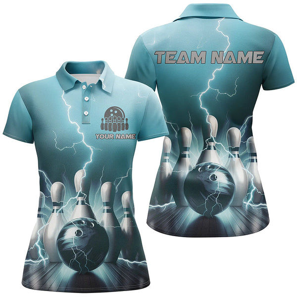 Maxcorners Personalized Blue Thunder Lightning Men Polo Bowling Shirts Strike Bowling Team Jerseys Outfits