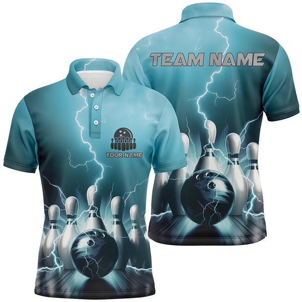 Maxcorners Personalized Blue Thunder Lightning Men Polo Bowling Shirts Strike Bowling Team Jerseys Outfits