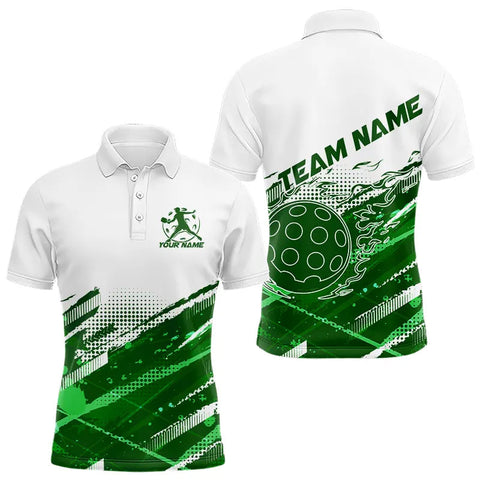 Maxcorners Custom Green Flame Pickleball Polo Shirts For Men, Pickleball Team Name Shirt LM1307