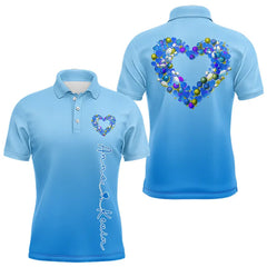 Maxcorners Blue Bowling Heart Custom Valentines Bowling Polo Shirts For Men, Bowling Couple Shirt