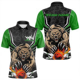 Maxcorners Black And Green Custom Bear Bowling Jerseys, Bear Bowling Team Polo Shirts For Men