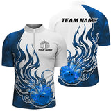 Maxcorners Bowling Ball And Pins Blue Flame Customized Name, Team Name 3D Polo Shirt