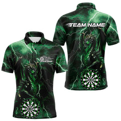 Maxcorners Custom Green Thunder Lightning Dragon Dart Team Polo Shirt For Men, Dart League Shirt LM0910