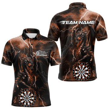 Maxcorners Custom Orange Thunder Lightning Dragon Dart Team Polo Shirt For Men, Dart League Shirt LM0910
