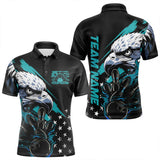 Maxcorners Black And Blue American Flag Eagle Custom Patriotic Flame Bowling Team Men Polo Shirts LM0803