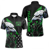 Maxcorners Black And Green American Flag Eagle Custom Patriotic Flame Bowling Team Men Polo Shirts LM0803