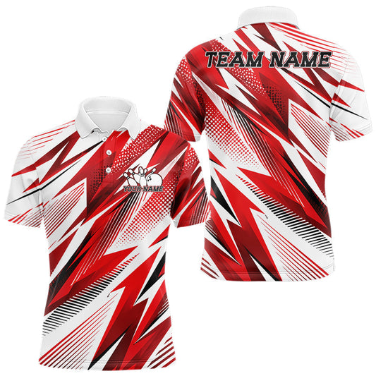 Maxcorners Custom Red Bowling Team Men Polo Shirts, Bowling League Shirt Bowler Jerseys LM1005