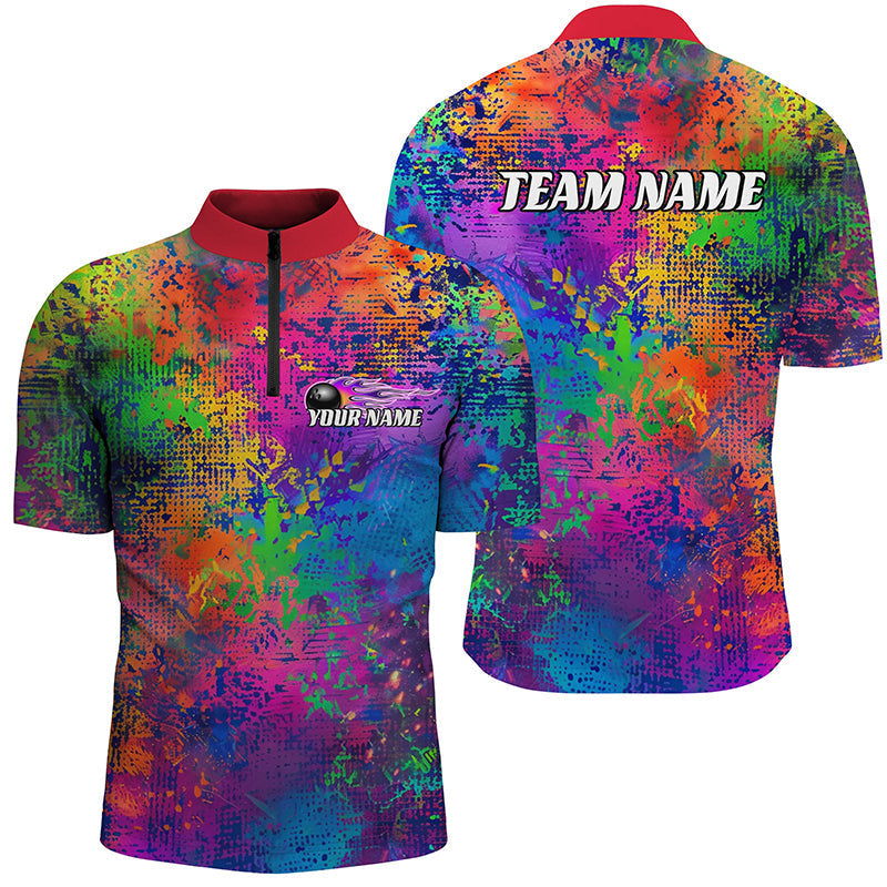 MaxCorners Bowling And Pin Colorful Customized Name 3D Stand Collar Zipper Polo Shirt Unisex