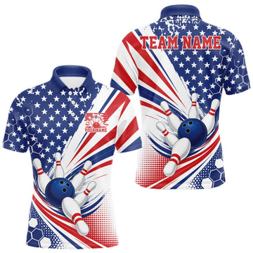 Maxcorners Custom Patriotic American Bowling Team Men Polo Shirt, US Flag Bowling League Shirt LM1508