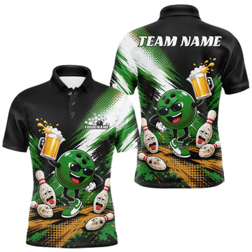 Maxcorners Custom Green Funny Beer Pitcher Bowling Men Polo Shirt, Drinking Beer Bowling Jersey LM1508