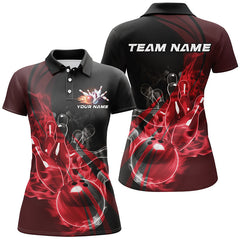 Maxcorners Black And Red Custom Flame Bowling Team Shirts For Men, Bowling Polo Bowling League Shirts