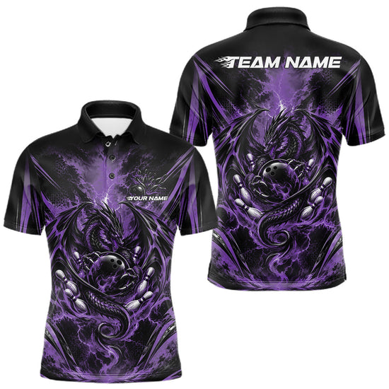 Maxcorners Custom Black And Purple Thunder Lightning Dragon Men Bowling Jersey Men Polo Shirt