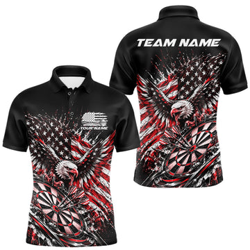 Maxcorners Custom Patriotic Red American Flag Eagle Dart Men Polo Shirt, US Dart Team Shirt