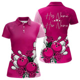 Maxcorners Bowling And Pink Roses Custom Valentine Bowling Polo Shirts For Men Bowling Couple Outfits