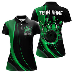 Maxcorners Custom Black And Green Bowling Polo Shirts For Men, Bowling Tournament Team Shirts