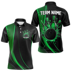 Maxcorners Custom Black And Green Bowling Polo Shirts For Men, Bowling Tournament Team Shirts