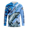 Maxcorners Custom Chinook Salmon Fishing Long Sleeve Shirts, King Salmon Saltwater Fishing Jerseys | Blue Camo LM0201