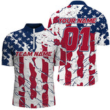 Maxcorners Bowling Ball And Pins American Flag Patriotic White Customized Name, Team Anme 3D Polo Shirt