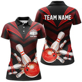 Maxcorners Bowling Ball And Pins Red Jersey Strike Customized Name, Team Anme 3D Polo Shirt