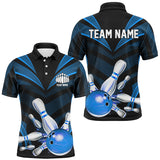 Maxcorners Bowling Ball And Pins Blue Jersey Strike Customized Name, Team Anme 3D Polo Shirt