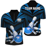 Maxcorners Bowling Ball And Pins Blue Jersey Strike Customized Name, Team Anme 3D Polo Shirt