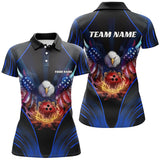 Maxcorners Bowling Ball And Pins Eagle Blue Pattern Customized Name, Team Anme 3D Polo Shirt