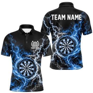 Maxcorners Blue Flame And Lightning Dart Men Polo Dart Team Jersey With Custom Name
