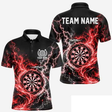 Maxcorners Red Flame And Lightning Dart Men Polo Dart Team Jersey With Custom Name
