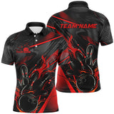 Maxcorners Black And Red Custom Flame Bowling Shirts For Men, Fire Bowling Team Shirt Bowler Jersey