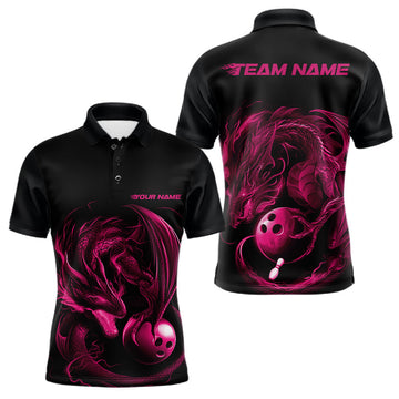 Maxcorners Custom Black And Pink Dragon Bowling Shirts, Bowling League Shirt Dragon Men Jersey LM2602