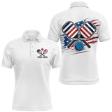 Maxcorners American Flag Patriotic Custom Pickleball Polo Shirts For Men, Personalized Pickleball Outfits