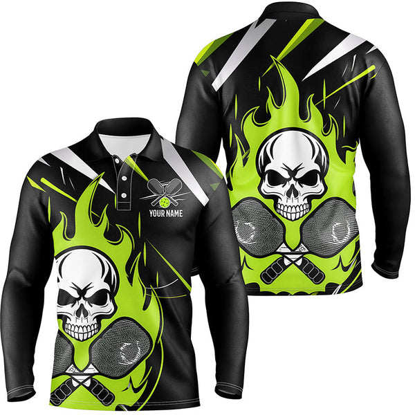 Maxcorners Custom Green Flame Pickleball Shirts For Men, Skull Pickleball Jerseys For Team