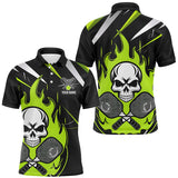 Maxcorners Custom Green Flame Pickleball Shirts For Men, Skull Pickleball Jerseys For Team