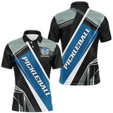 Maxcorners Black And Blue Personalized Pickleball Jerseys For Men, Pickleball Polo Shirts Uniform