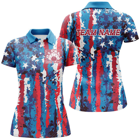 Maxcorners Watercolor Splatters American Flag Bowling Jersey Customized Name, Team Name 3D Shirt