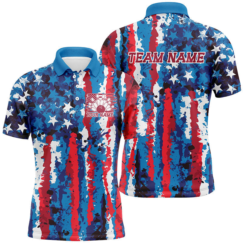 Maxcorners Watercolor Splatters American Flag Bowling Jersey Customized Name, Team Name 3D Shirt