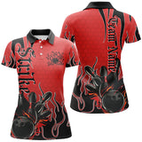 Maxcorners Black And Red Custom Tribal Flame Bowling Shirts For Men, Bowling Team Shirt Bowler Jersey