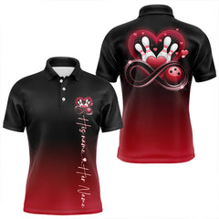 Maxcorners Black And Red Custom Valentines Bowling Polo Shirts For Men And Women Infinity Love Couple Shirt